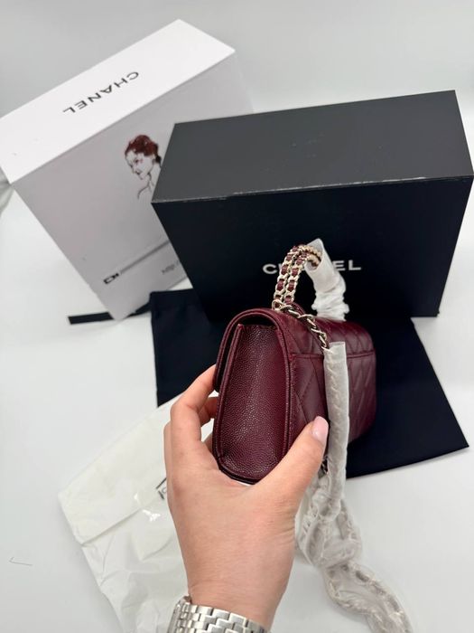 Сумка Chanel Mini Flap Top Handle Bag Caviar Leather бордова