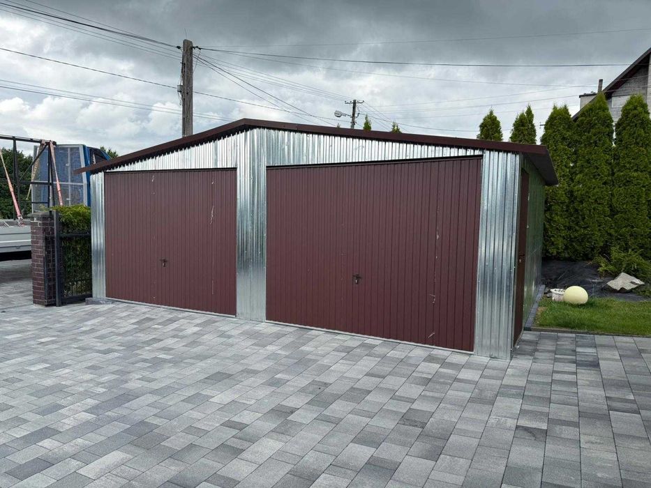 Garaż blaszany 7×5 m dwuspadowy ocynk Ciemny Brąz montaż gratis