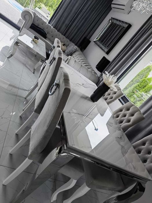 Stół do jadalni, Ludwik, srebrny, ceramiczny blat 150 cm