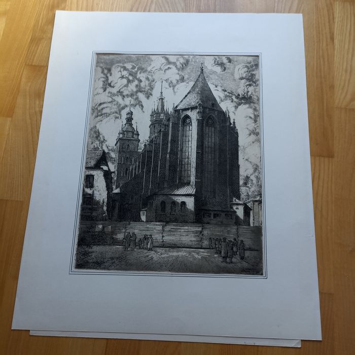 Grafika Józef Pieniążek Kościół Mariacki Kraków 1934 Rok