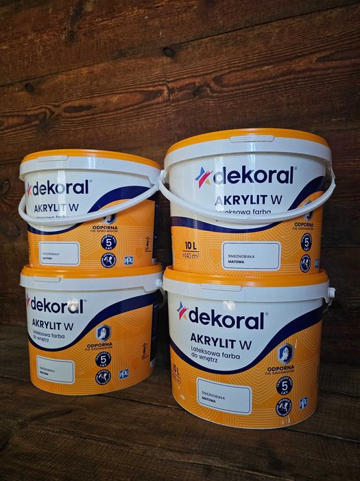 Nowa farba Dekoral AKRYLIT W 10L Śnieżnobiała (22 sztuki!)
