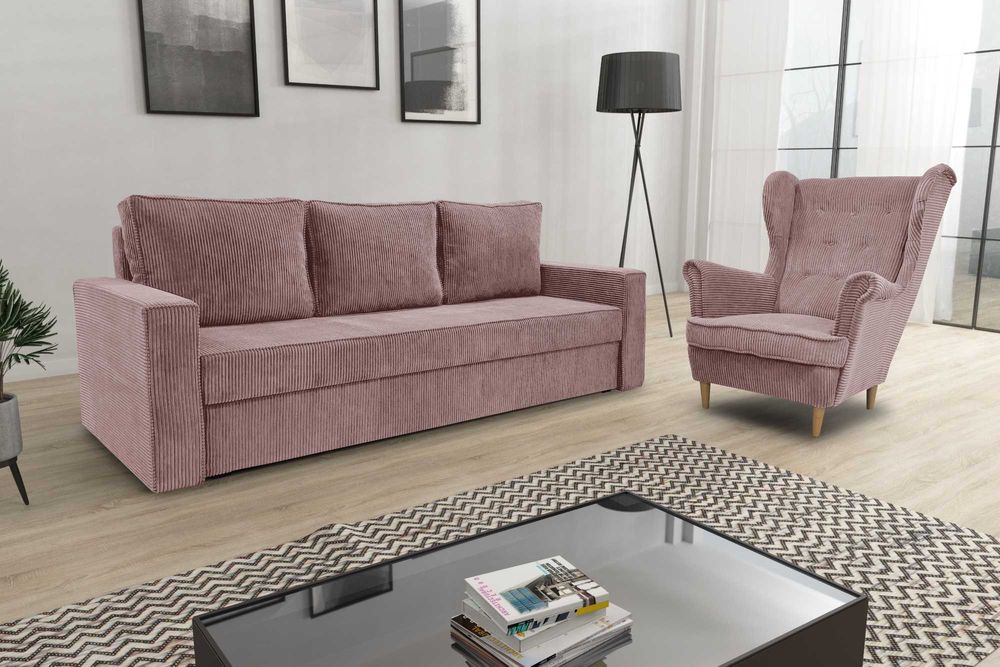 Zestaw komplet wypoczynkowy kanapa Sofia + fotel Uszak. Wersalka, sofa