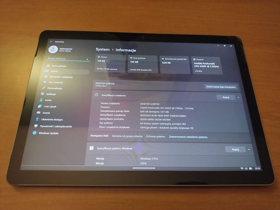 Microsoft Surface Go 2 8gb ram, 128gb  gold 4415y