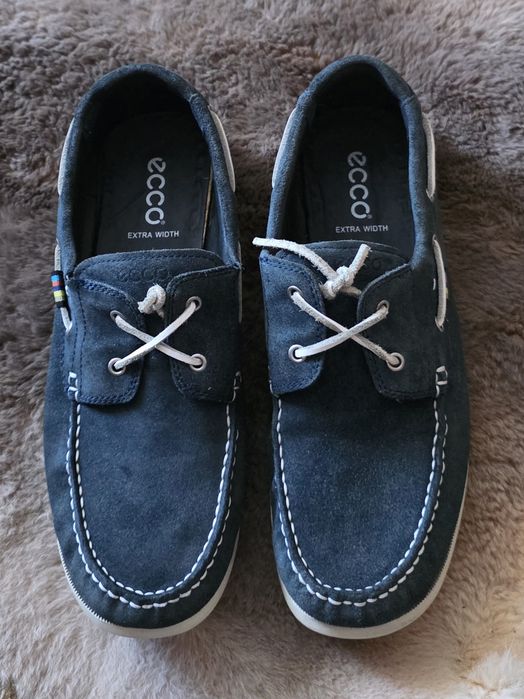 Zamszowe buty żeglarskie ECCO Extra Width r. 46 – Granatowe mokasyny stan bdb