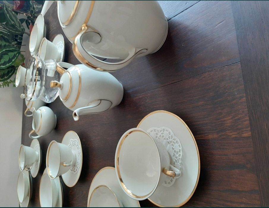 Zestawy porcelany Hutschenreuter Serwis obiadowy kawowy krem złoto