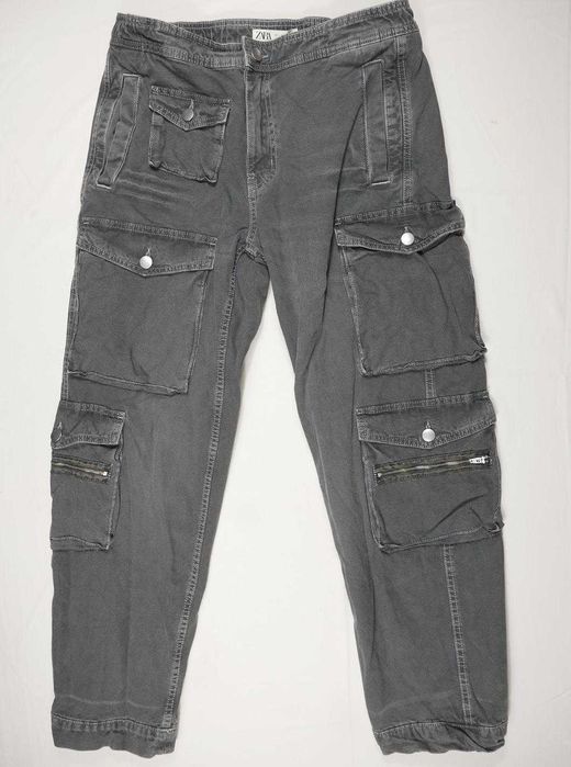 Zara Spodnie Cargo Multi Szare Washed Baggy Opium L