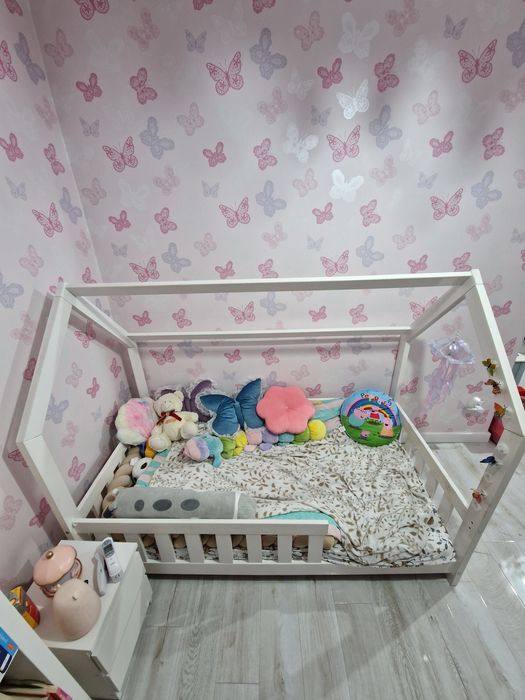 Łóżko, Łóżeczko Dziecięce, Białe, Domek, 80x160cm, z Materacem