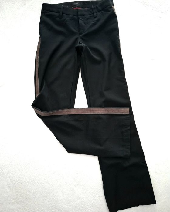 OKAZJA stylowe czarne szerokie spodnie czysta wełna wełniane wool 36 s