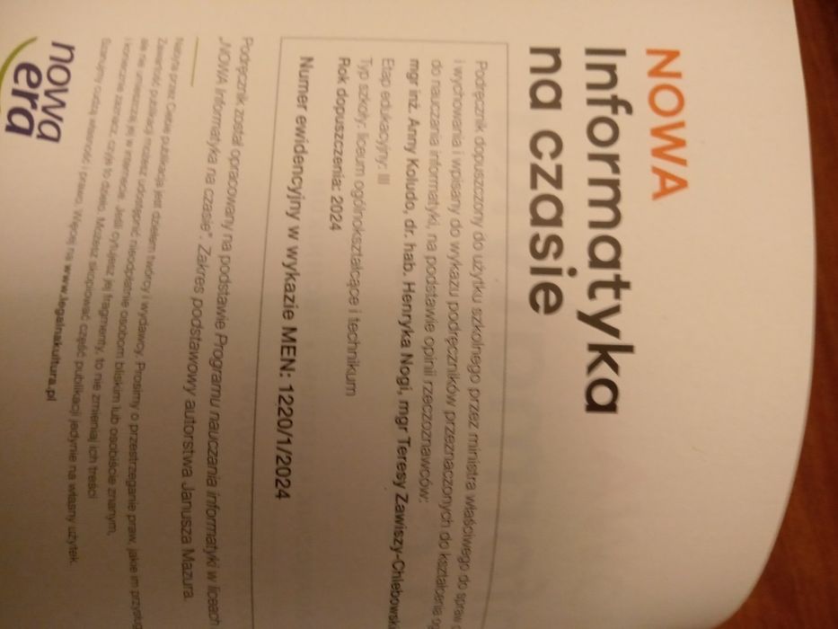 Nowa informatyka na czasie kl 1 liceum i technikum