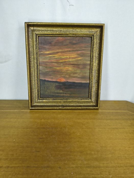 Obraz olejny na desce – Zachód słońca, sygnowany