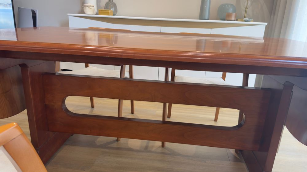 Mesa de Jantar Extensível + 6 Cadeiras | Peça de Autor | Arquiteto Teixeira Lopes | Madeira Maciça |