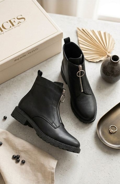 Czarne botki za kostkę na zamek 38