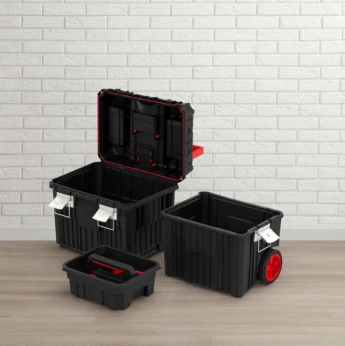 Mocna Narzędziowa Skrzynka Na Kółkach Modułowa Duża Czarna Budowa Dom