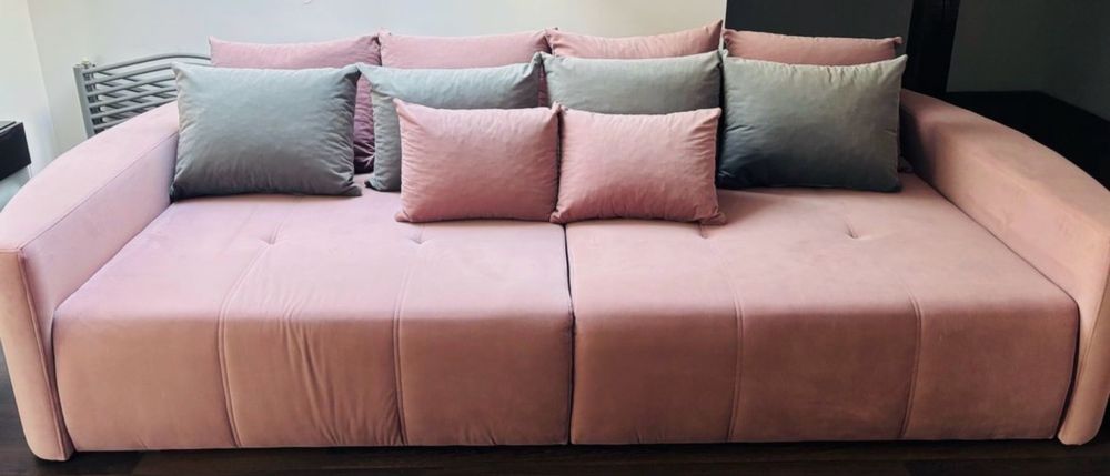 Sofa rozkladana welurowa pudrowy róż