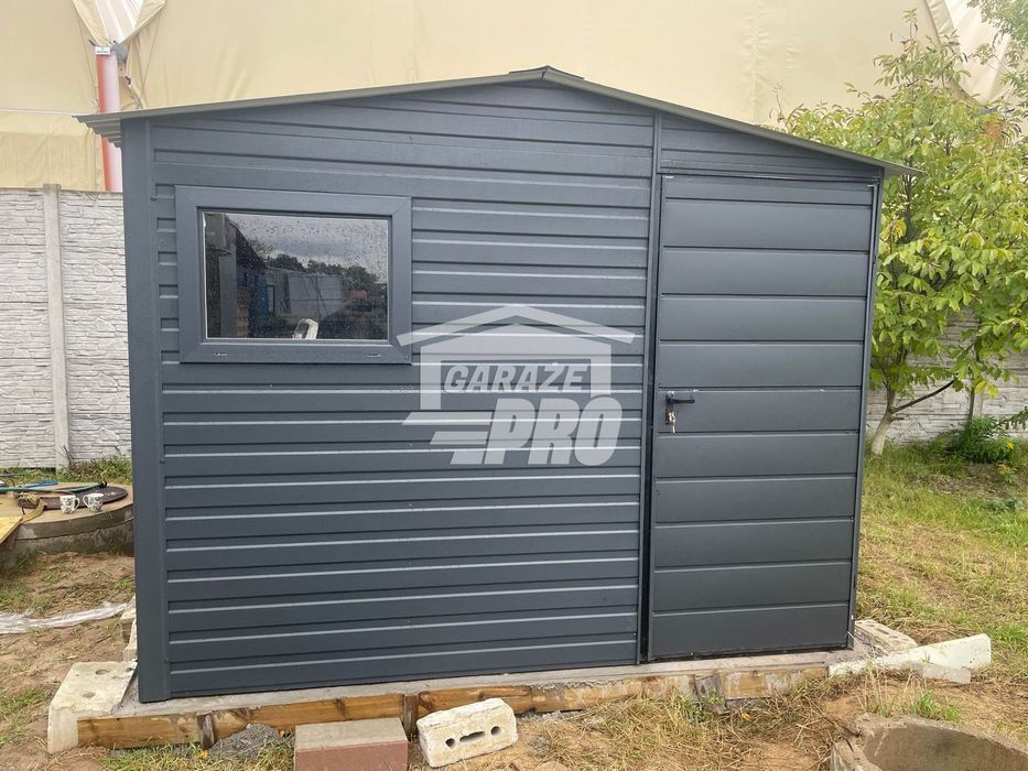 Domek Ogrodowy 3x3 Drzwi Okno Dach dwuspadowy Antracyt GP228