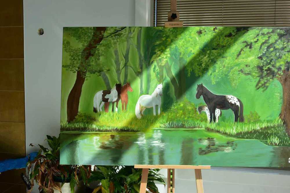 Quadro 1,5m - Pintura a Óleo Original "Quinta de Reprodução Equina"