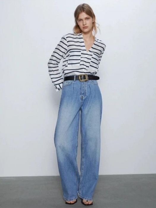 Льняная рубашка в полоску ZARA