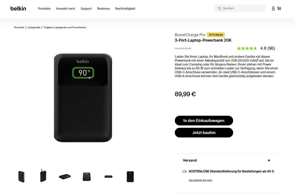 Belkin PowerBank 20,000 mAh (65W) Повербанк