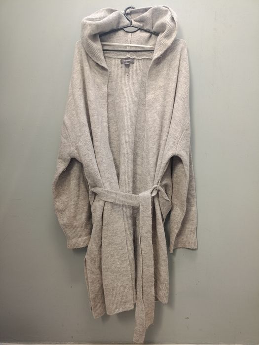 Długi sweter kardigan wiązany z kapturem roz  XL