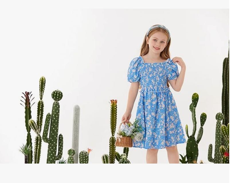 Sukienka w kwiaty dla dziewczynki,niebieska,rozm.140-152cm GRACE KARIN