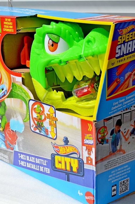 Трек Hot Wheels T-Rex Battle Blaze Атака вогняного Ті Рекса T REX City з системою Speed Snap Хот вилс атака огненного дракона ігровий набір набор