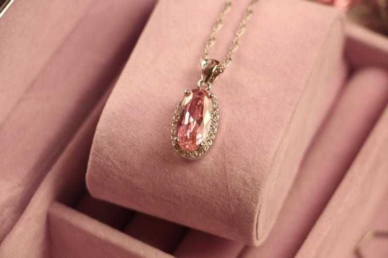 Набор кольцо, серьги, подвеска с розовыми фианитами размер 16 17