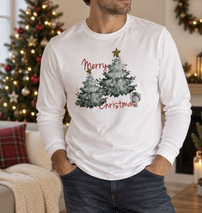 Bluzka świąteczna męska XL bawełna 95% Merry Christmas choinki longsleeve