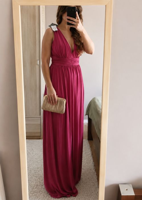 Nelly sukienka maxi Deep V Front Gown Sangria r. 36 nowa z metk