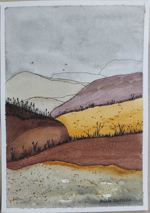 Oryginalny Obraz Akwarela Góry 19x27 Pejzaż Unikat (Nie Print!)