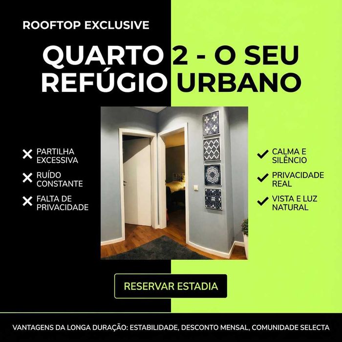 Aluguer por Quarto em Apartamento Exclusivo. Rooftop Exclusive