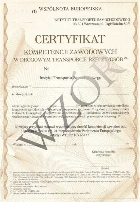Użyczę Certyfikat Kompetencji Zawodowych w transporcie