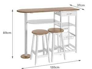 Mesa alta de cozinha + 2 bancos (com arrumação)- 120 x 37 x 89 - NOVO