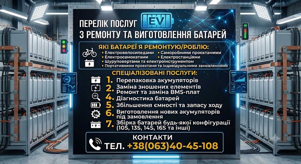 ремонт аккумуляторов  18650, 21700