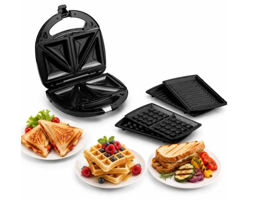 Opiekacz 3w1 750W Tostownica Gofrownica Grill 3 Płyty Nieprzywierające