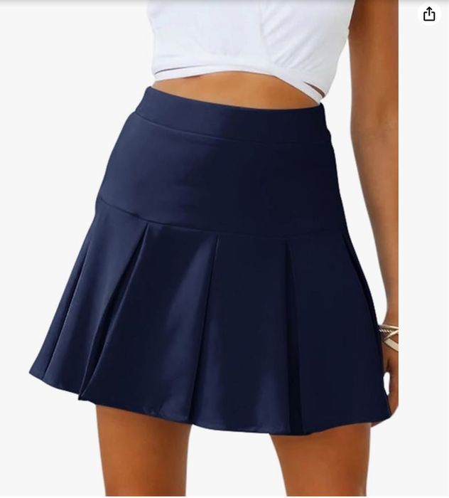 Plisowana spódnica mini damska, ciemny niebieski, rozmiar L, REORIA