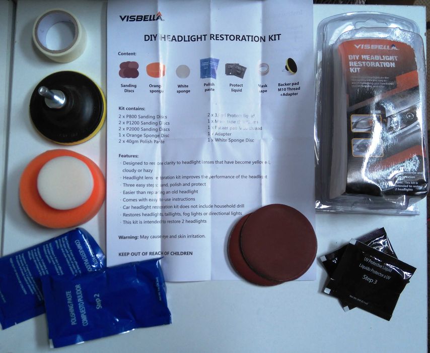 Kit conjunto para polir acrílico de óticas, farol, restaurar o brilho