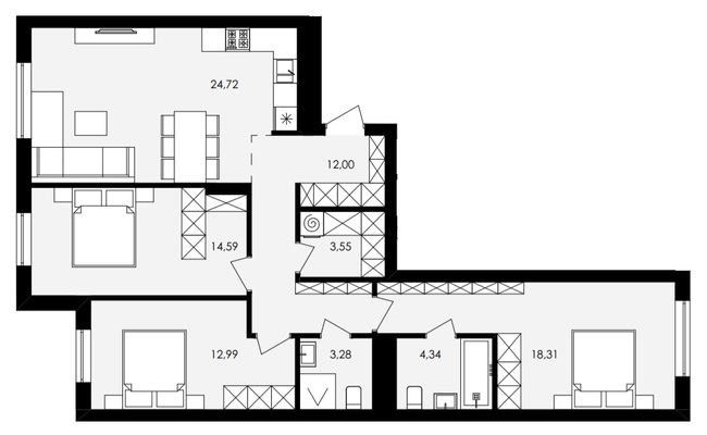 Продаж 3-кімн.квартири 96 кв.м. в ЖК Avalon Holiday ц.117999$.