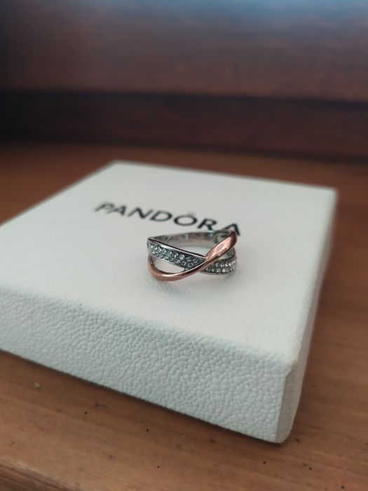 Pierścionek pleciony jak Pandora Apart dwukolorowy ok 16mm średnica we