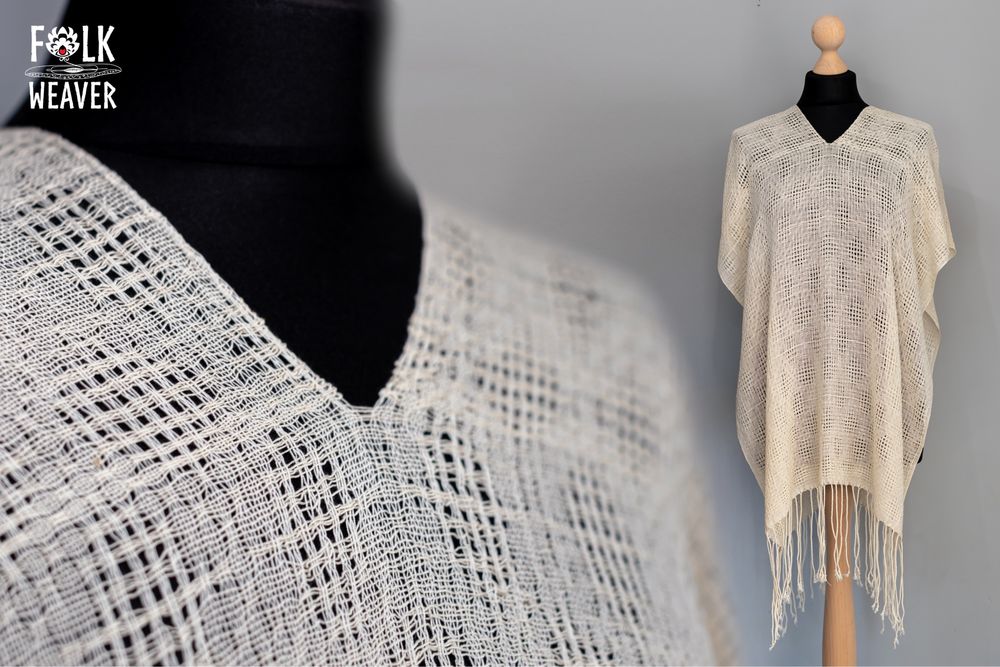 Ręcznie tkane lniane ponczo Folk Weaver „Bryza #2” rękodzieło handmade