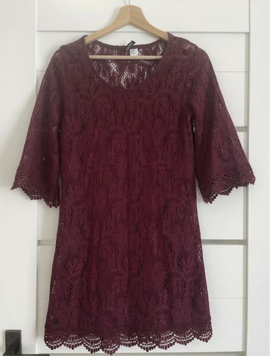 Мереживна сукня бургунді, марсала, H&M, вʼязана
