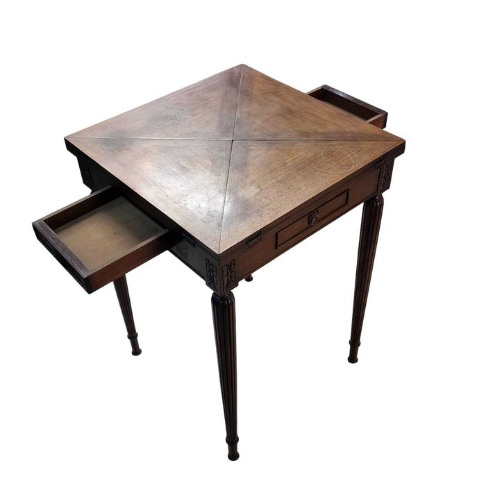 Mesa de jogo antiga – estilo envelope tampo articulado e feltro verde
