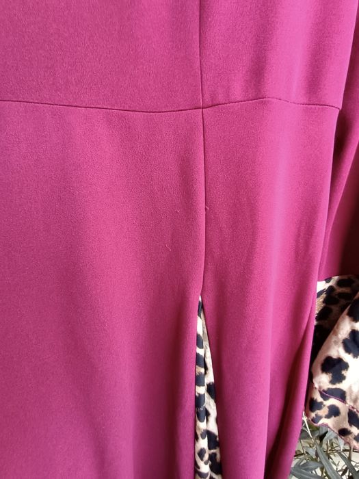 Burgundy maxi dress with leopard print L biust 49x2