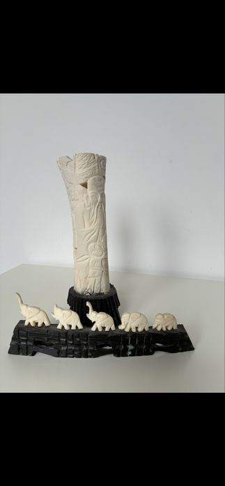 Figurka mędrca i sloników z kosci kolekcjonerskie