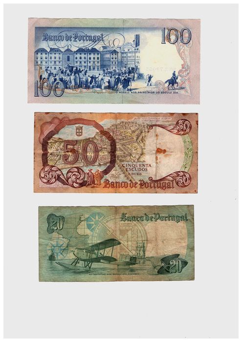 lote de 6 Notas de 500$00, 100$00, 50$00 e 20$