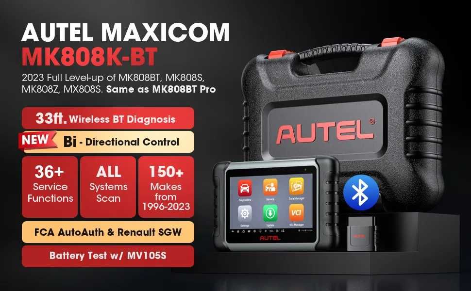 Máq. diagnóstico auto Autel MaxiCOM MK808K-BT Original Português