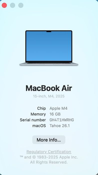 MacBook AIR 15 M4/10 CPU/ 10 GPU/ 16 ram/ 256 SKY BLUE MC7A4