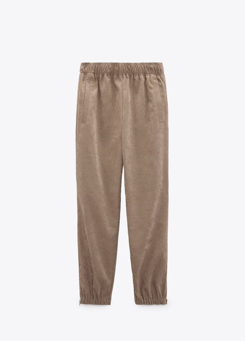 Zara spodnie sztuczny zamsz typu jogger z sieakami S 36 ściągacz camel