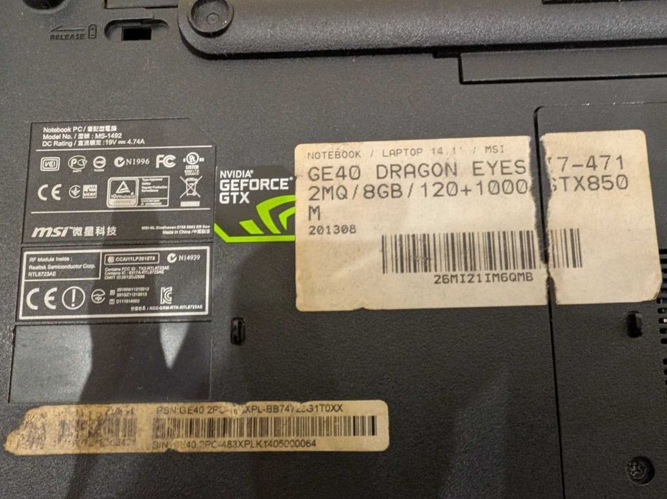 Laptop MSI GE40 | 14.1' | i7 | 120SSD + HDD | 8GB RAM | GTX-850M