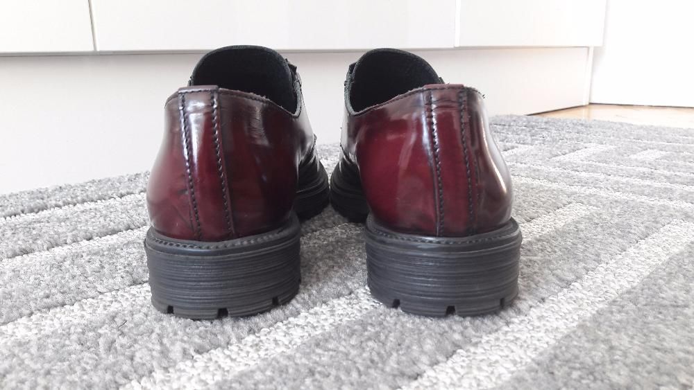 skórzane buty /półbuty bordowe