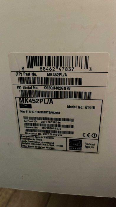 APPLE iMAC A1418 (ekran 21,5 cala 4K) szczegółowe info w opisie